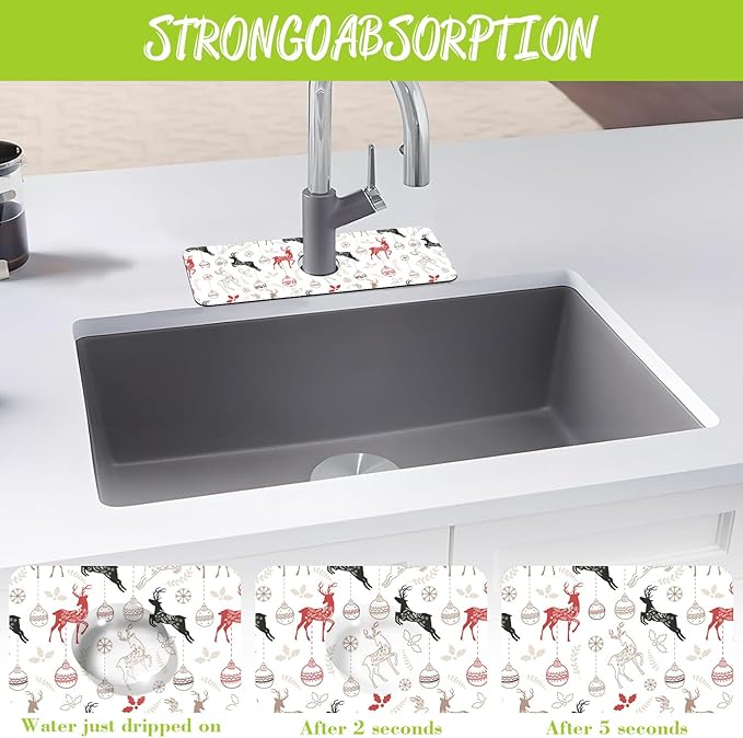 Chrismas Sink Splash Guard Faucet Mat Christmas Absorbent Fast Drying Mat Sink - Image 5