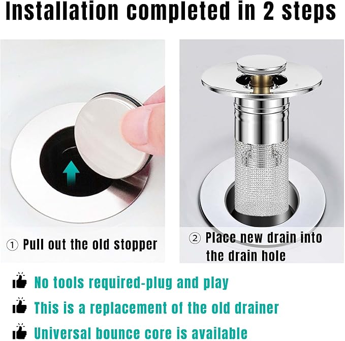 Bathroom Sink Drain Stopper for US Universal Replacement, Pop Up Drain for - Image 5