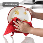 Encasa XO Kitchen Dish Towels Set | Red | Waffle Weave and Flat Hand Tea Towel - Image 2