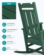 SERWALL Outdoor Rocking Chair Set of 4, Patio Rocking Chairs Set, HDPE Rocking Chair Outdoor for Adults, Heavy Duty Front Porch Rocker, Green - Image 5