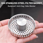 3-in-1 Kitchen Sink Drain Strainer Stopper – 304 Stainless Steel Pop Up Sink - Image 8