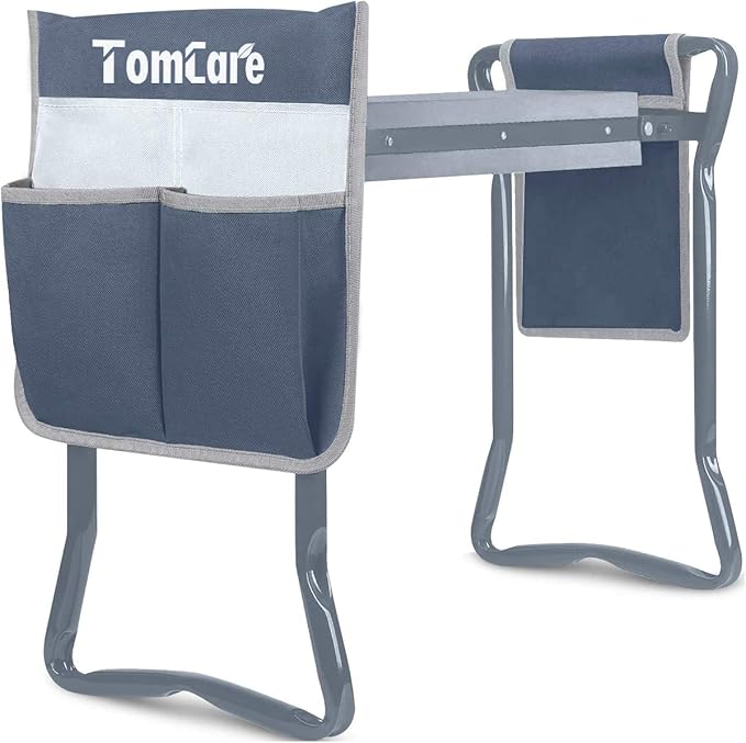 TomCare Garden Kneeler Seat Garden Bench Garden Stools Foldable Stool with Tool Bag Pouch EVA Foam Pad Outdoor Portable Kneeler Christmas Gardening Gifts for Women Men,Large 21.65"x10.62"x18.89",Grey by TomCare