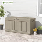 Patiowell 82 Gallon Resin Deck Box, Waterproof Large Wood Look Storage Box for Patio Furniture, Pool Accessories, Garden Tools and Sports Equipment, Lockable, Light Brown - Image 8