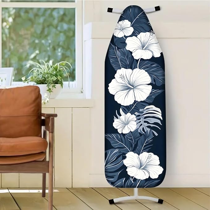 Nuxovilar White Hibiscus & Blue Leaf Ironing Board Cover, 15 * 54inch, Fits - Image 2