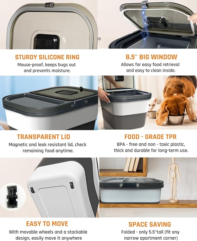 35lbs Dog Food Storage Container, Collapsible Dog Food Container, Airtight Pet - Image 8
