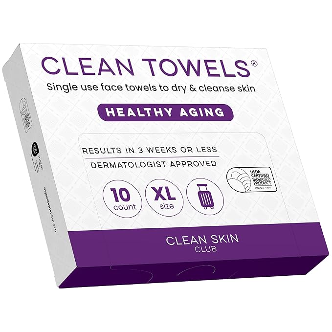 Clean Skin Club Healthy Aging Clean Towels® XL, Travel Pack, Smooths Fine Lines by CLEANSKINCLUB