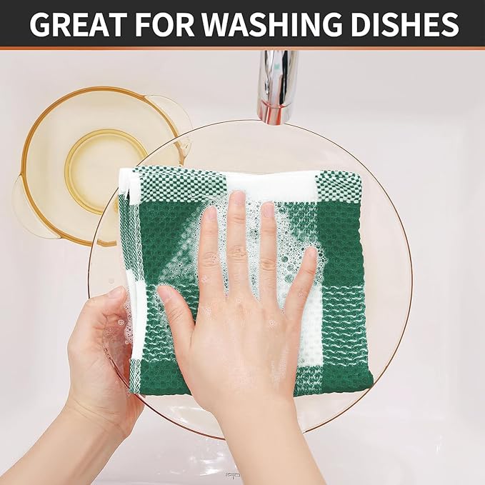 Homaxy 100% Cotton Waffle Weave Check Plaid Dish Cloths, 12 x 12 Inches - Image 6
