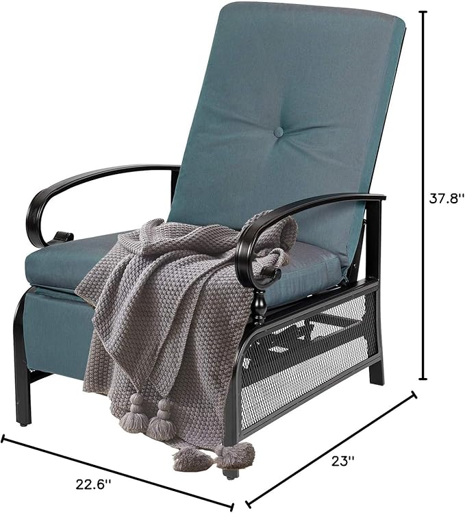 Oakcloud Adjustable Outdoor Lounge Chair Metal Patio Relaxing Recliner Chair with Removable Cushions(Peacock Blue) - Image 8
