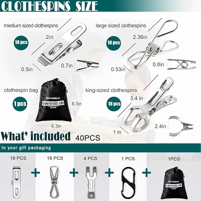 Stainless Steel Clothes Pins Heavy Duty Outdoor, Mini Laundry Clothespins - Image 3