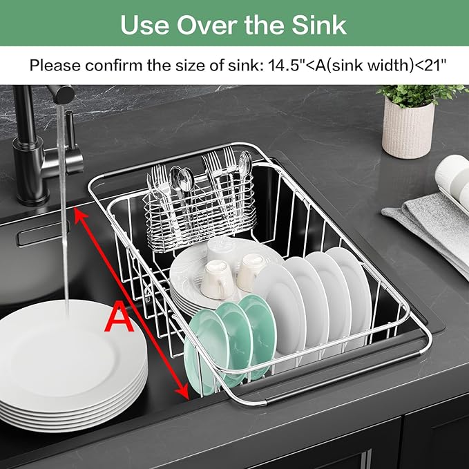 Small Dish Drainer Rack in Sink Adjustable, Expandable Stainless Steel Metal - Image 3