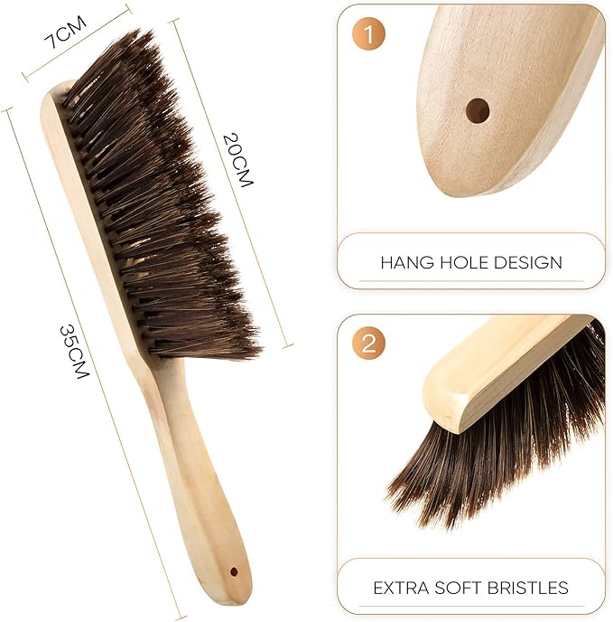 Patelai 2 Pieces Wooden Bench Brushes, Soft Bristles, Long Wood Handle - Image 2