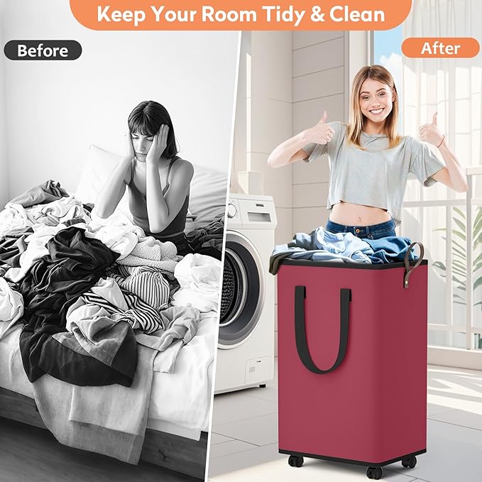 Laundry Basket with Wheels, Collapsible Laundry Baskets, Laundry Hamper with - Image 5
