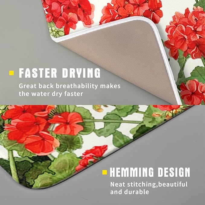 Spring Dish Drying Mat for Kitchen Counter Geranium Summer Floral Seasonal - Image 3