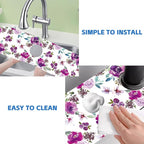 Watercolor Purple Flowers Faucet Absorbing Mat Splash Guard Draining Mat Fast - Image 5