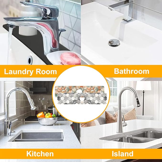 2 Pack Hexagon Marble Sink Splash Guard Faucet Mat Gold Glitter Lines Marble - Image 7