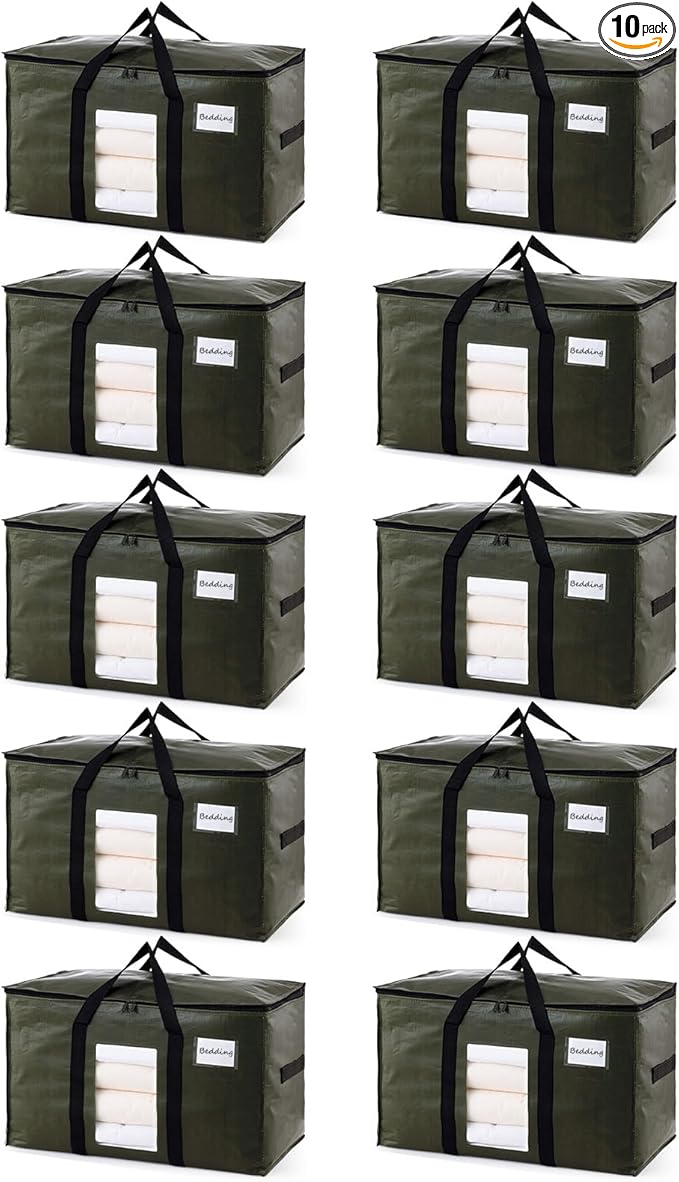 TAILI 10 Pack Green Extra Large Storage Bags, Heavy Duty Totes by TAILI