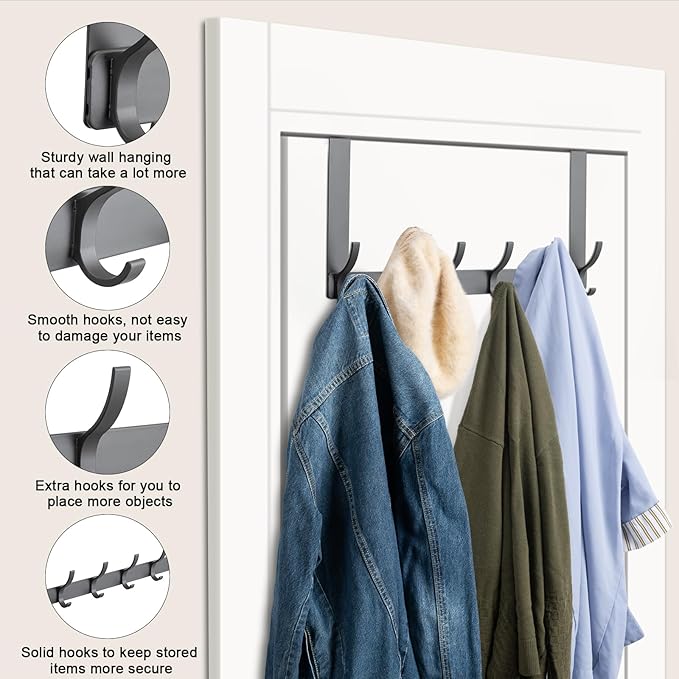 BOOMIBOO Over The Door Hooks, Sturdy Door Hanger, Towel Rack Towel Hooks - Image 3