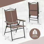Giantex Set of 2 Patio Folding Chairs, Outdoor Patio Dining Chairs w/Armrest, Sling Back, Metal Frame, Outside Use for Lawn Camping Garden Pool Beach Yard Lounge, No Assembly, Brown - Image 3