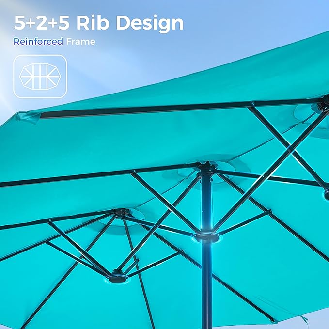 SUPERJARE 13FT Outdoor Umbrella for Patio, Double sided Pool Umbrellas with Fade Resistant Canopy, Large Table Umbrella for Deck, Market, Backyard - Light Blue - Image 9