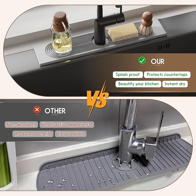 Faucet Mat for Kitchen Sink, Diatomite Quick Drying Tray, 20 Inch Kitchen Sink - Image 6