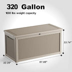 320 Gallon Outdoor Deck Box, Lockable Waterproof Outdoor Storage Boxes For Garden Tools,Indoor Cushions,Accessories Outside Storage Resin Weatherproof Container(Grey) - Image 2