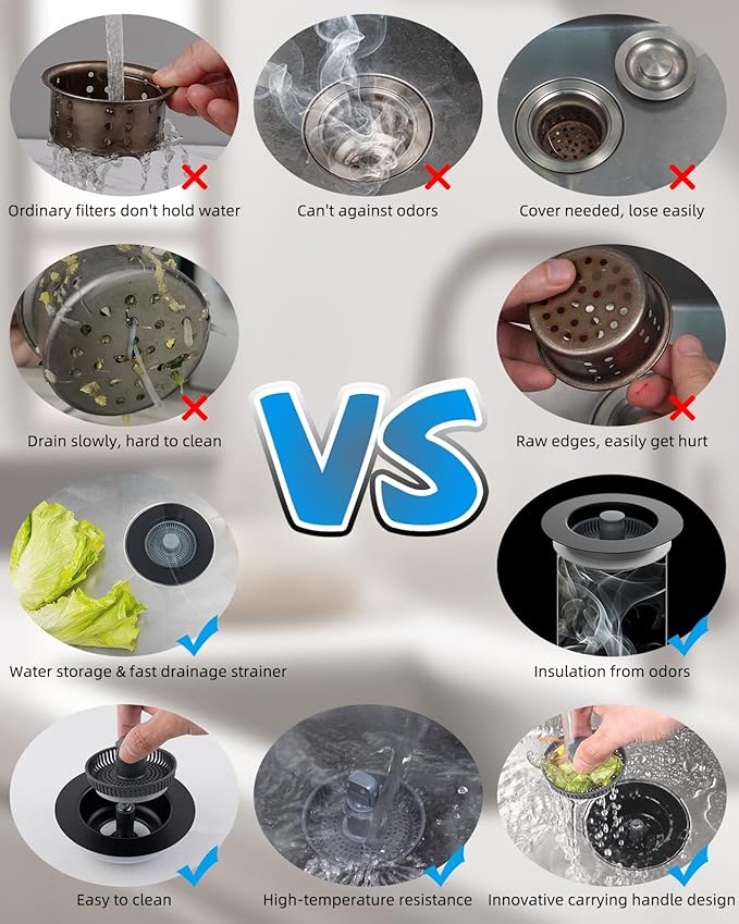 Hibbent Upgraded 3 in 1 Kitchen Sink Drain Strainer and Stopper Combo, - Image 4