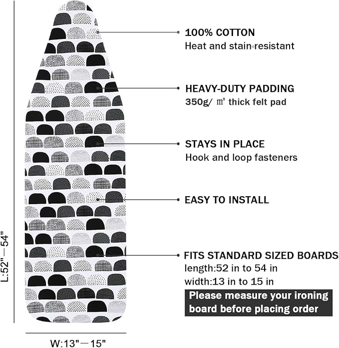 Ironing Board Cover and Pad Standard Size 15" x 54", 3 Pairs of Hook and Loop - Image 2