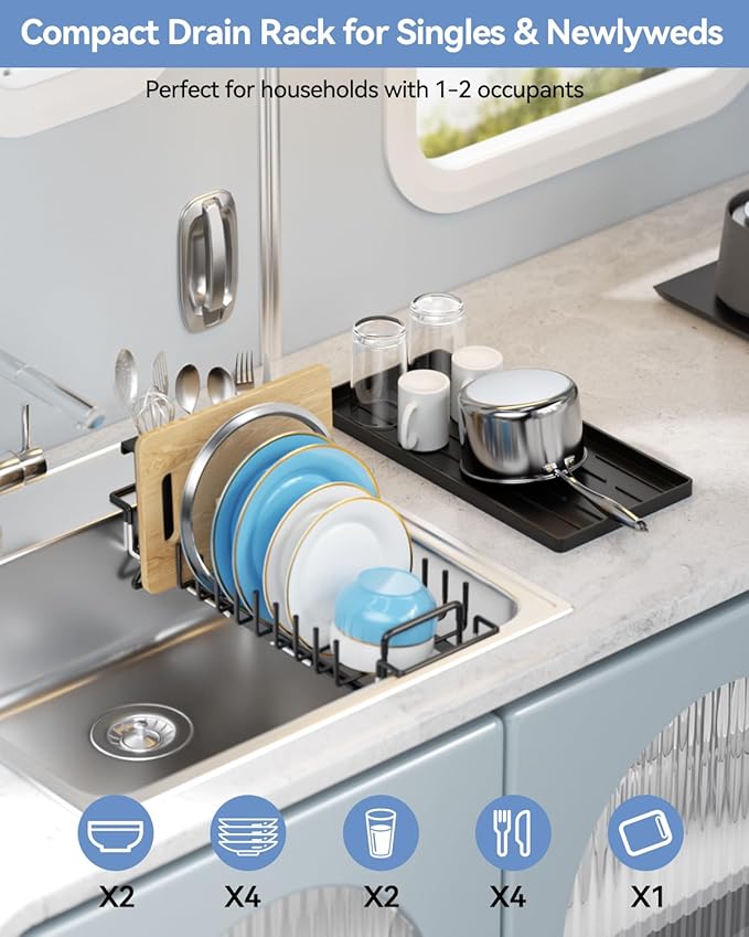 Small Dish Drying Rack in Sink, Expandable Dish Drainer Over Sink - Image 4