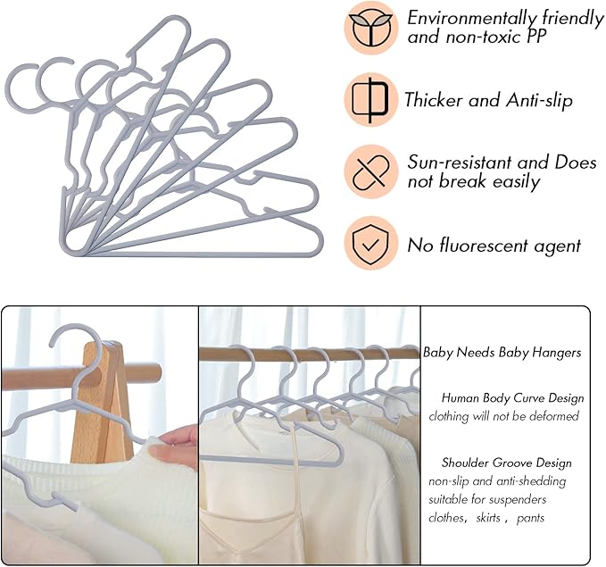 60 Pack Gray Kids Hangers 11.6 Inch - Image 3