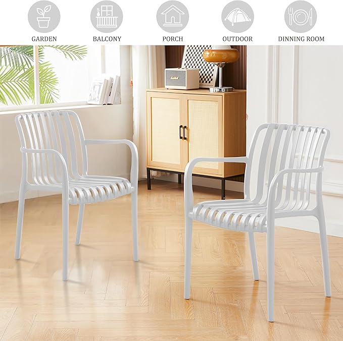 Patio Dining Chairs Set of 4, All-Weather Outdoor and Indoor Stackable Chairs with Curved Back, Waterproof for Patio, Deck, Porch, Backyard, Restaurant & Cafe Use, White - Image 6