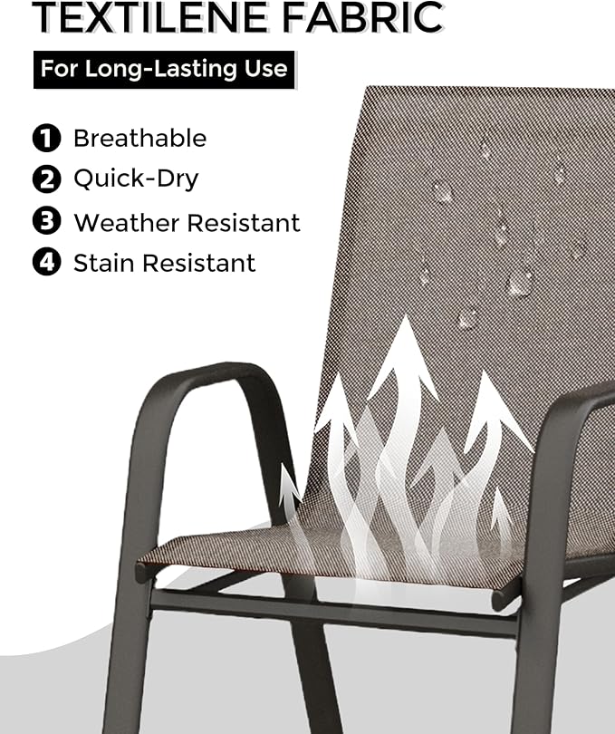 Outdoor Stackable Dining Chairs Set of 4, High-Back Patio Stacking Chairs, Patio Chairs with Textilene Farbic & Metal Frame for Lawn Backyard Deck Garden,Brown - Image 5