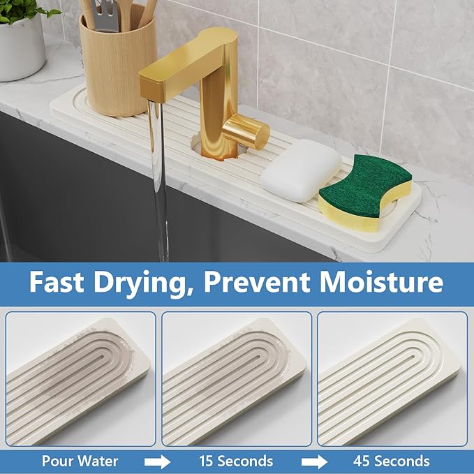 Stone Quick Dry Faucet Mat for Kitchen Sink Stone Faucet Mat for Kitchen Sink - Image 3
