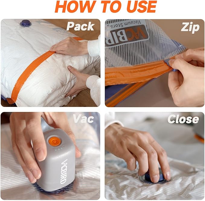 Vacuum Storage Bags with Rechargeable Cordless Pump, 9 Pack 3 Size Compression - Image 7