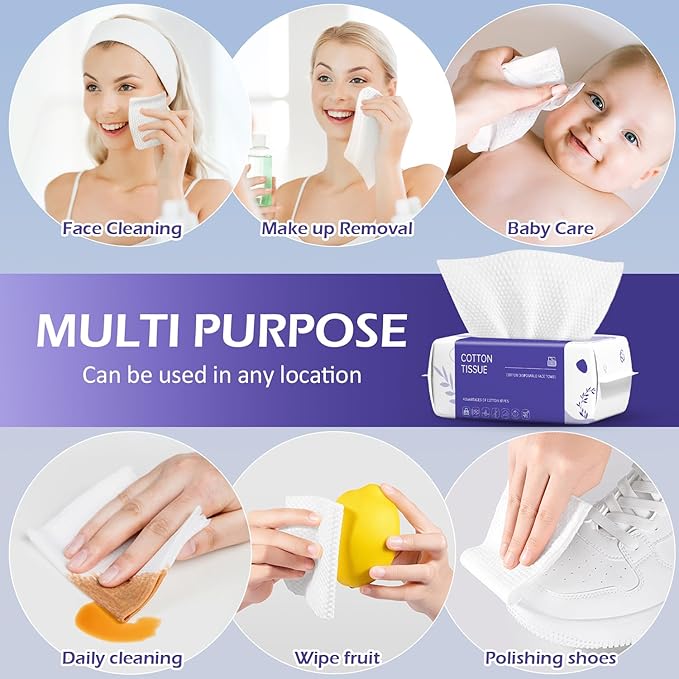 Disposable Face Towel 100 Count, Face Towels, Soft Cotton Dry Wipes Facial - Image 6