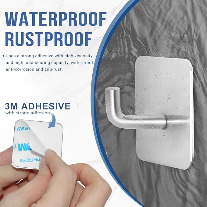 Adhesive Hooks for Bathrooms, 4 Piece Towel Hooks for Hanging Hat Robe Coat - Image 4