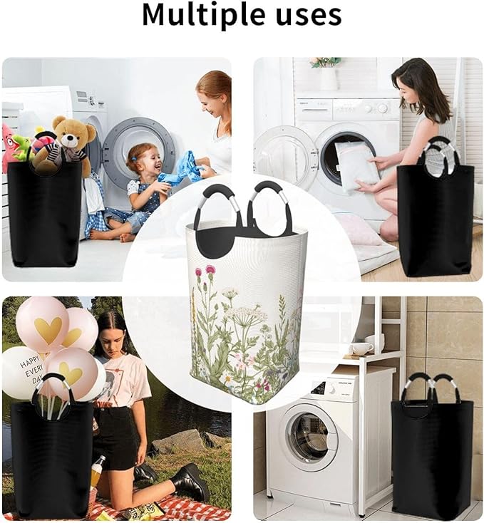 Vintage Floral Plants Laundry Basket Wild Flowers Herbs Foldable Collapsible - Image 6