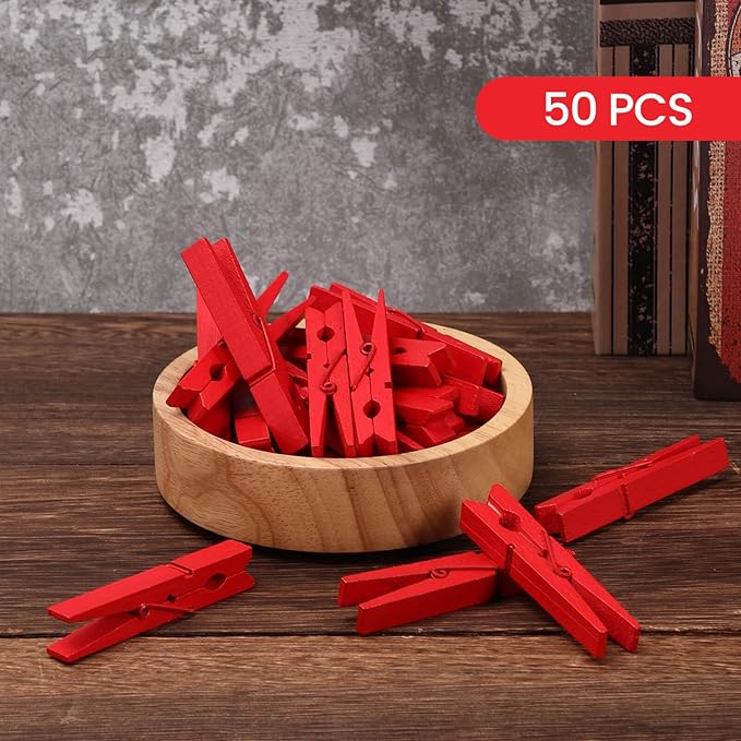 50PCS Colored Wooden Clothespins, 2.9inch Red Clothes Pins - Image 3