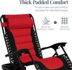 Best Choice Products Oversized Padded Zero Gravity Chair, Folding Outdoor Patio Recliner, XL Anti Gravity Lounger for Backyard w/Headrest, Cup Holder, Side Tray, Polyester Mesh - Red - Image 5