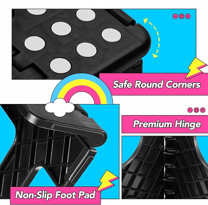 Delxo Folding Step Stool,11 Inch Non-Slip Foldable Step Stools for Kids and Adults,Portable Foldable Step Stool Lightweight Small Folding Stool with Handle for Kitchen Bathroom in Black,1 Pack - Image 6