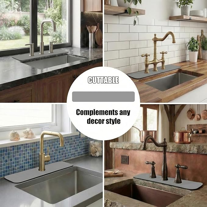 Customizable Faucet Mat for Kitchen Sink: 24" L x 4" W Grey Bathroom Counter - Image 4