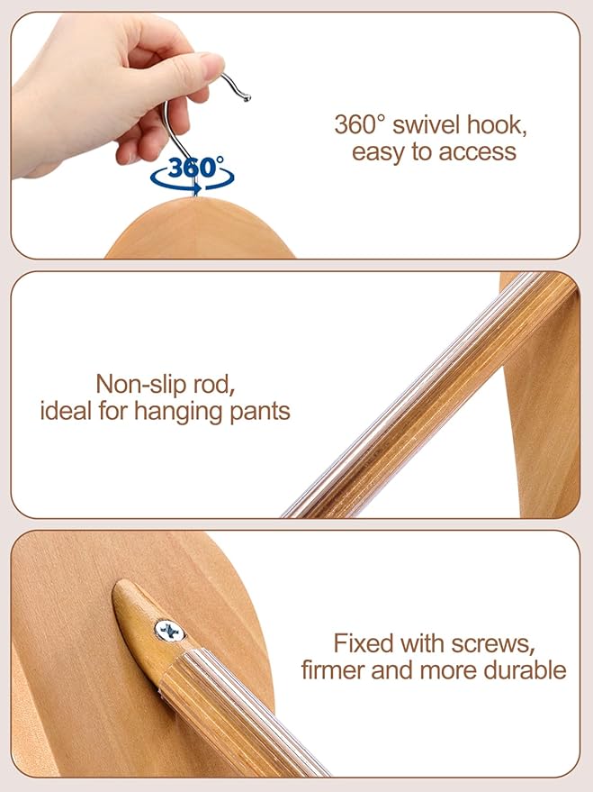 HOUSE DAY 19'' Extra Wide Shoulder Wooden Hangers 6 Pack, Premium Large Wood - Image 5