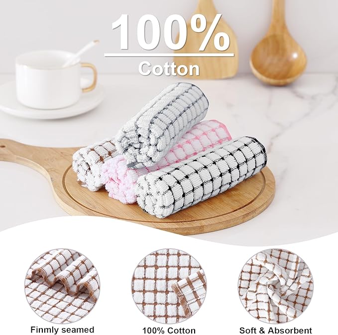 Kitinjoy Cotton 16 Pack Kitchen Towels and Dishcloths Sets, 16 x 25 Inch & 12 X - Image 2