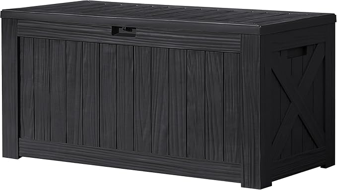 Devoko 120 Gallon Deck Box Resin Outdoor Storage Box Waterproof for Patio, Large Outdoor Storage Bench Lockable for Outside (Black) by DEVOKO