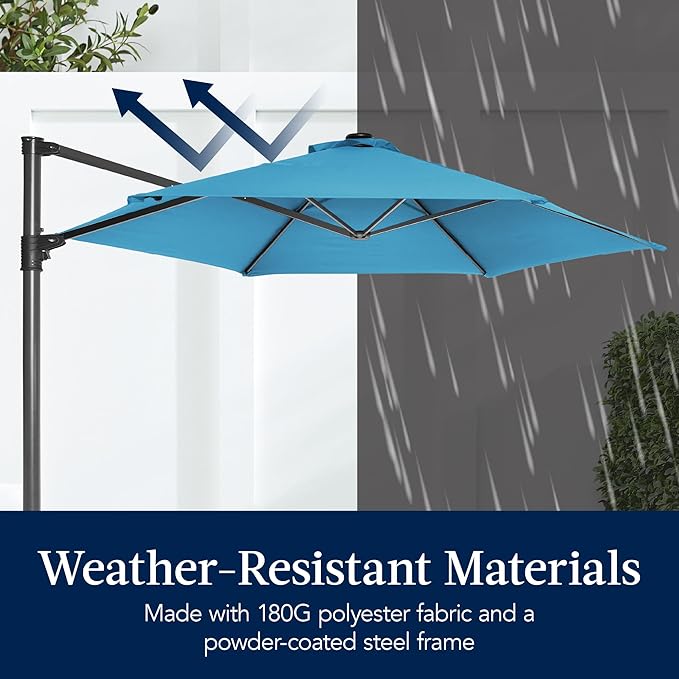 Best Choice Products 10ft Offset Cantilever Hanging Market Patio Umbrella, Smooth 360° Rotation, 8 Sturdy Ribs, Easy Adjustment - Sky Blue - Image 5