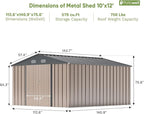 Patiowell 10 x 12 FT Metal Storage Shed for Outdoor, Steel Yard Shed with Design of Lockable Doors, Utility and Tool Storage for Garden, Backyard, Patio, Outside use,Brown - Image 5