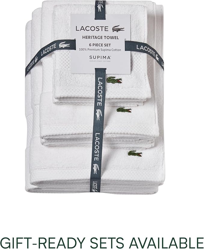 Lacoste Heritage 100% Supima Cotton Hand Towel, Premium Super Soft Bath Towel - Image 5