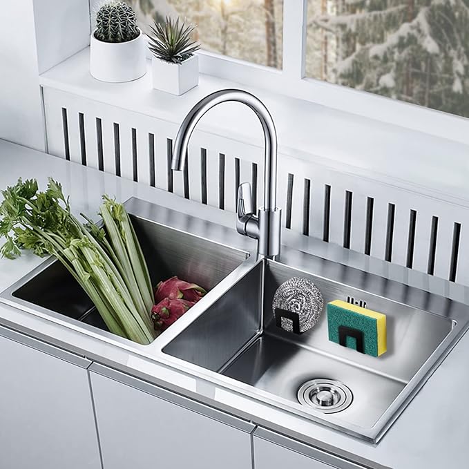 2Pcs Sponge Holder for Kitchen Sink, Premium SUS304 Stainless Steel Waterproof - Image 4