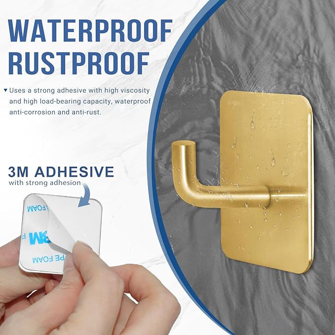 Adhesive Hooks for Bathrooms, 4 Piece Towel Hooks for Hanging Hat Robe Coat - Image 4