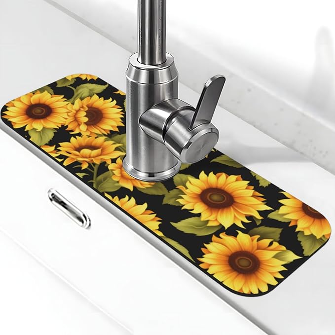 Kitchen Faucet Mat 15 x 5.5 Inch Sunflowers Faucet Draining Mat Farmhouse by Neonvane