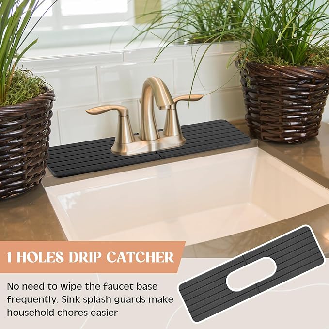 an Oval Hole Gray Faucet Mat for Kitchen Sink Bathroom 17.32" x 4.6" Kitchen - Image 6